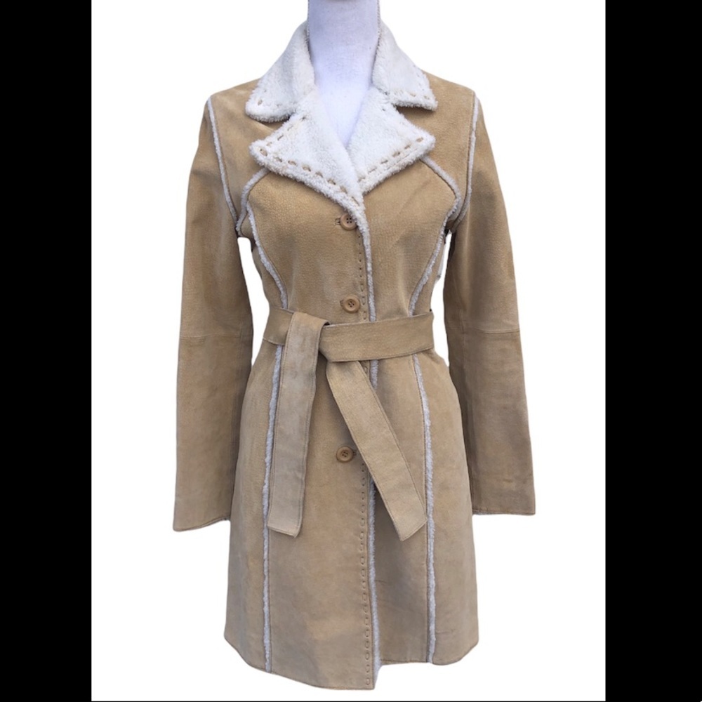 Tan Leather Jacket with White Accents